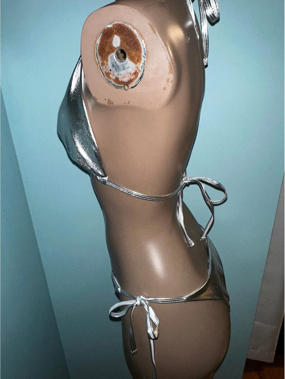 Silver Metallic Two-Piece Bikini Swimsuit Size Large